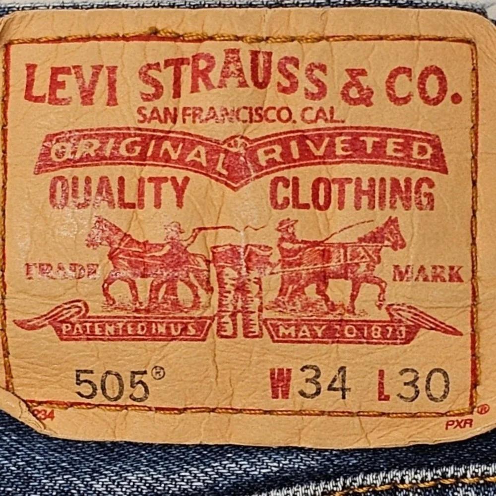 Levis‎ 505 Regular Fit Mens Jeans 34x30 Medium Wash Blue Straight Leg Denim